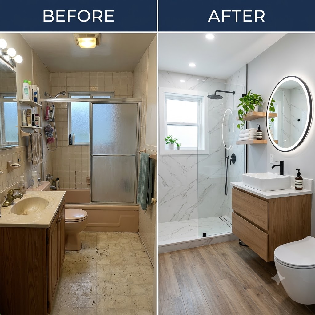 Antes y después de remodelación de baño